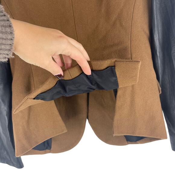 DKNY Donna Karan Wool Lamb Leather Blazer Jacket Brown Black Size 2 - Picture 5 of 6